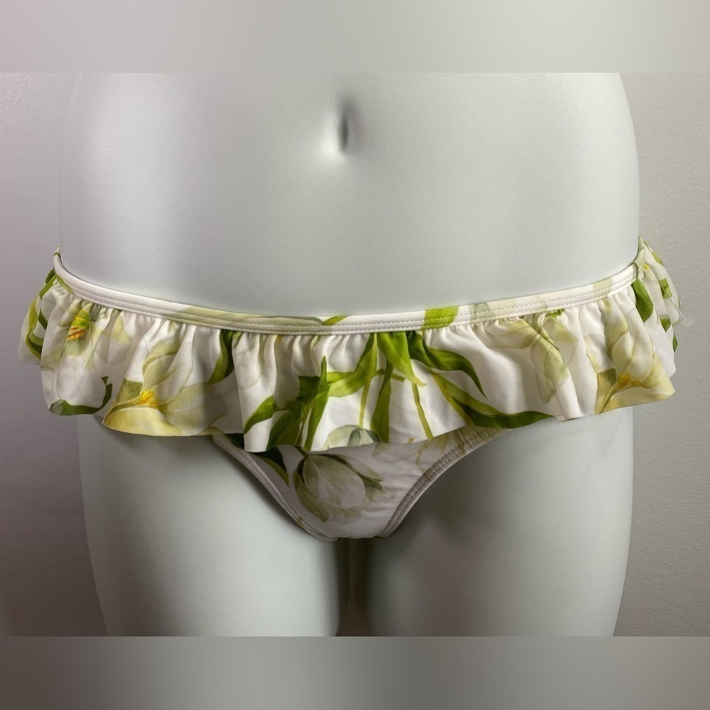 ASOS NWOT White Ivory Green Floral Ruffle Bikini Bottom Size 8 SKU0916